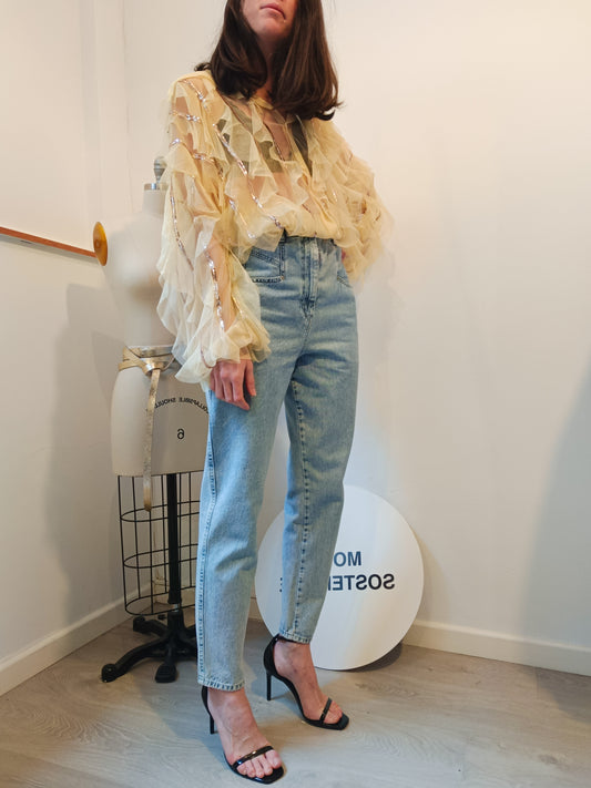 SELEZZA. Pastel sequin tulle blouse. T XS