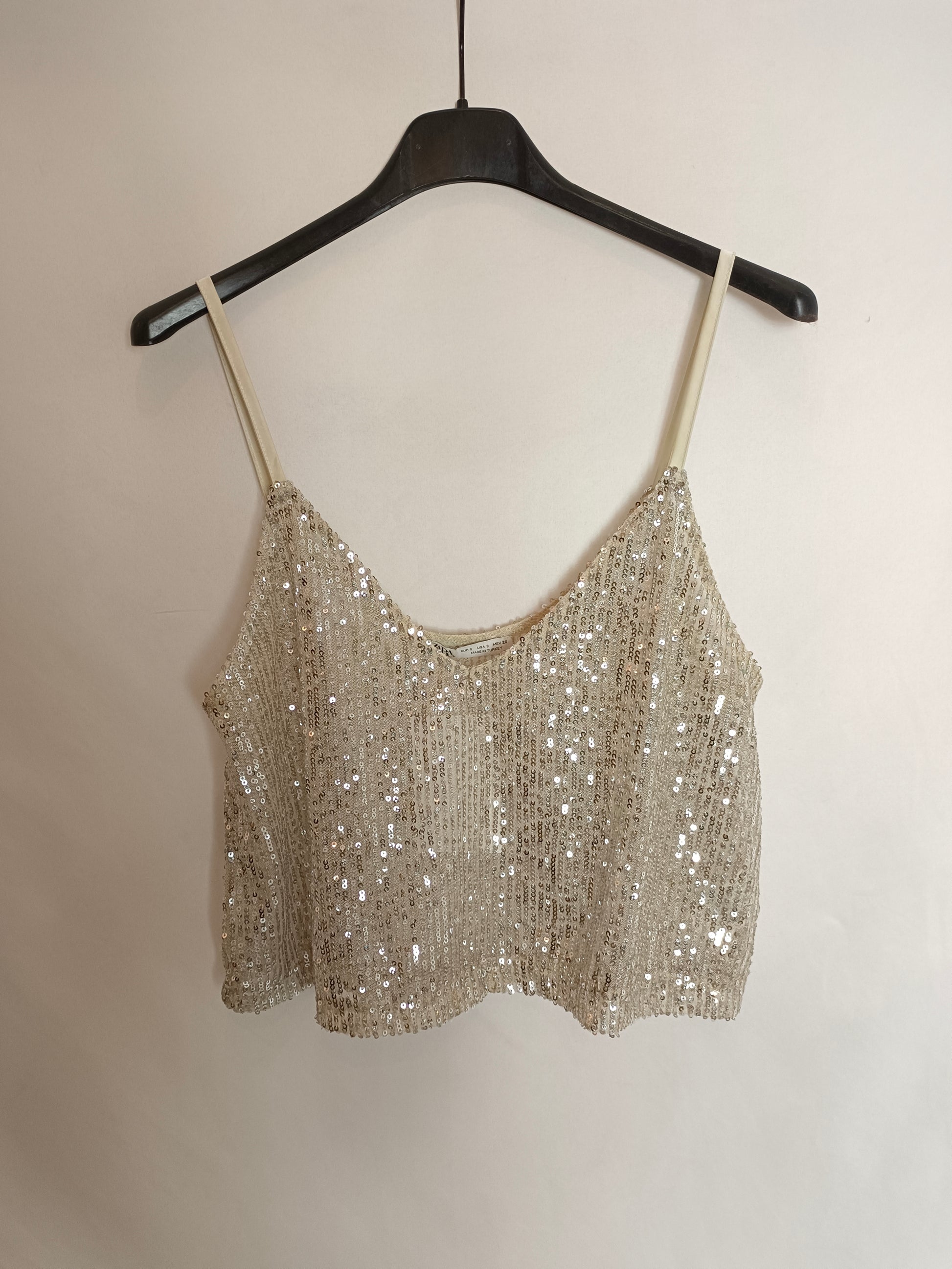 Crop Top Dorado Blusa Con Brillos Dorados Blusas De Lentejuelas