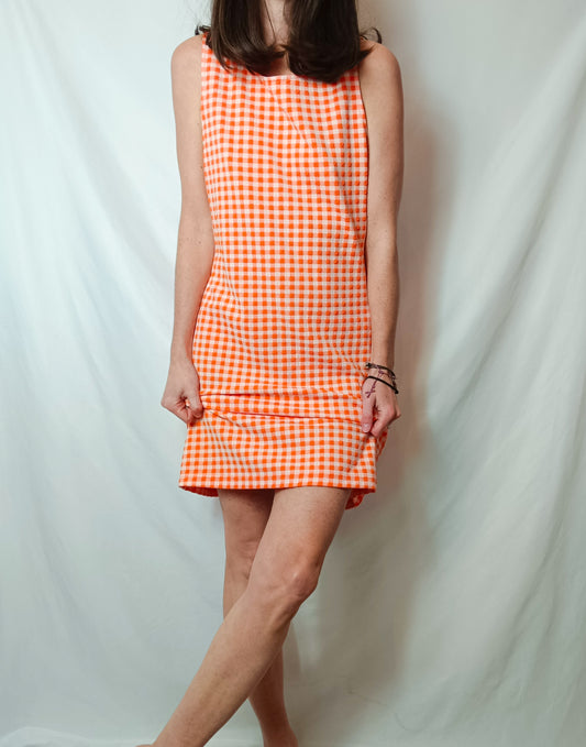MANGO. Vestido vichy naranja textura. T L