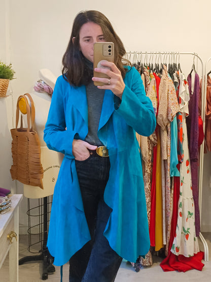 JUST CAVALLI. Chaqueta  turquesa piel fluida. T 38