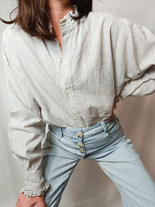 ISABEL MARANT. Striped blouse with ruffled collar. Size 36
