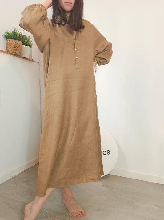 ZARA. Camel linen midi dress. Size XS
