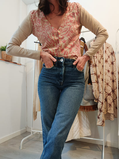 UNGARO FEVER. Pink print beige cardigan. T 38