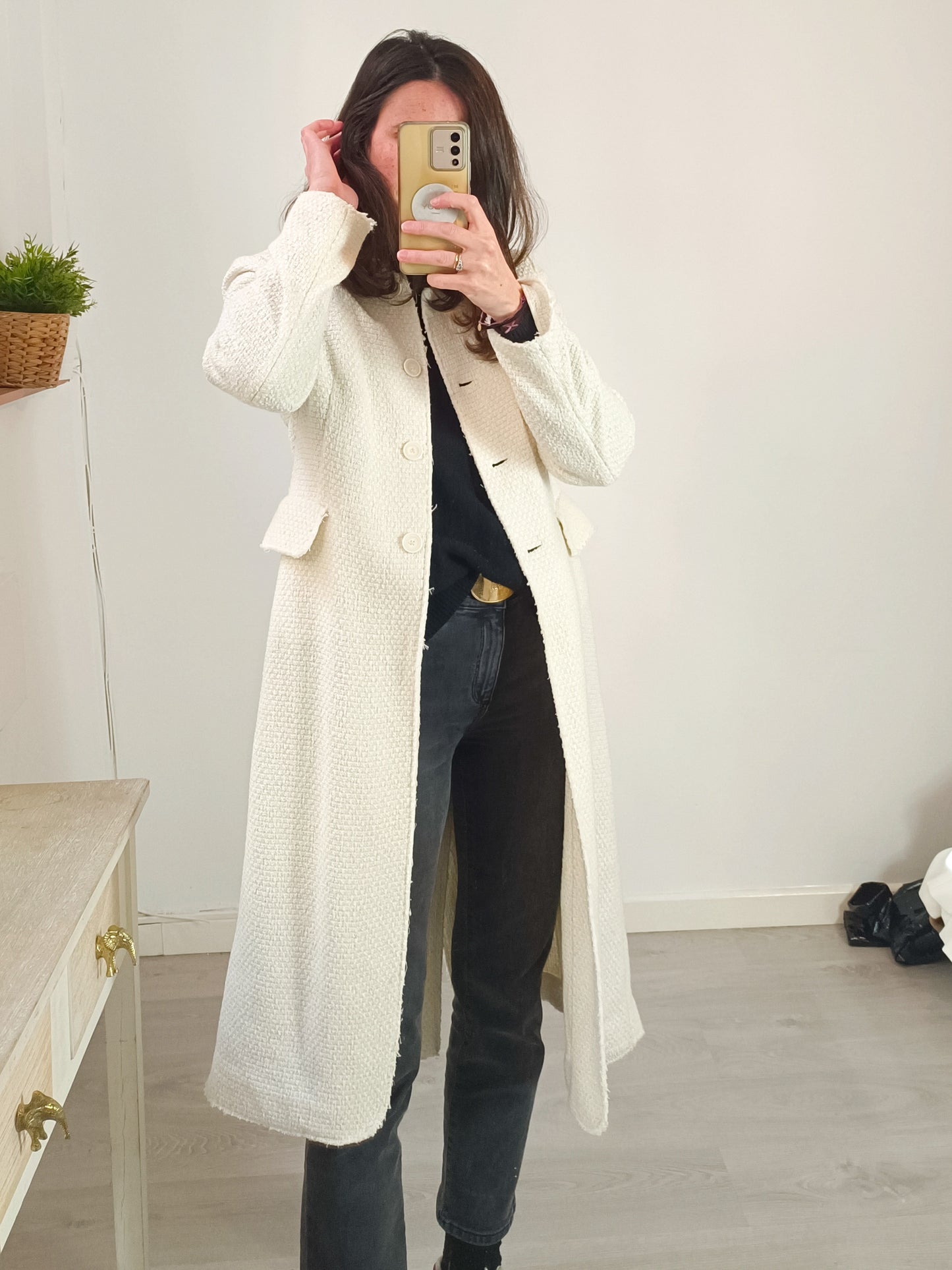 ZARA. Blazer tweed larga beige T.s