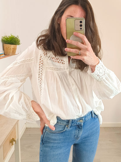 BA&amp;SH. White blouse with crochet details. Size 1(S)