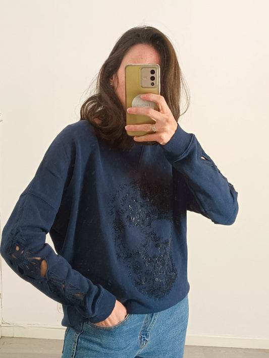 ZADIG&VOLTAIRE . Sudadera azul logo pedrería negra. T M