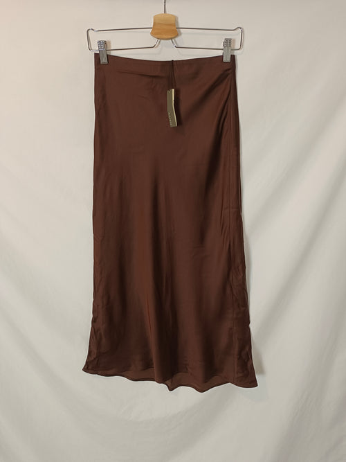 PARFOIS. Falda midi marrón satinada T.xs/s