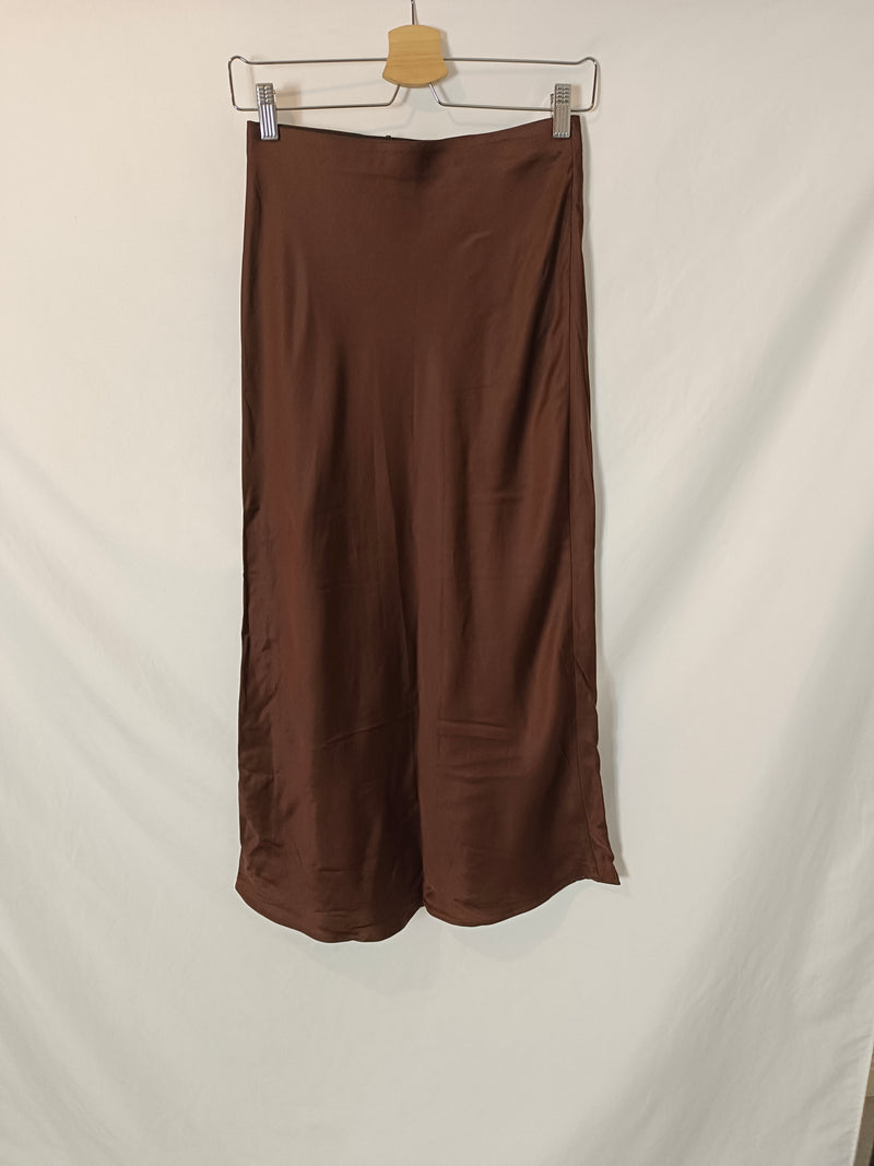 PARFOIS. Falda midi marrón satinada T.xs/s