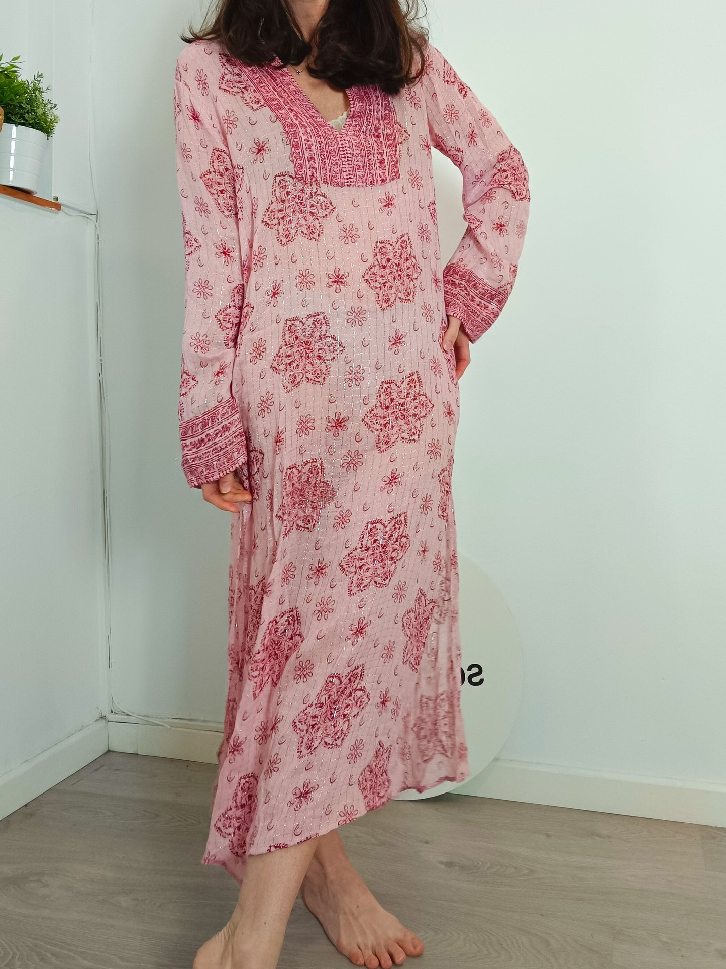 ZARA. Vestido largo rosa estampado T.s