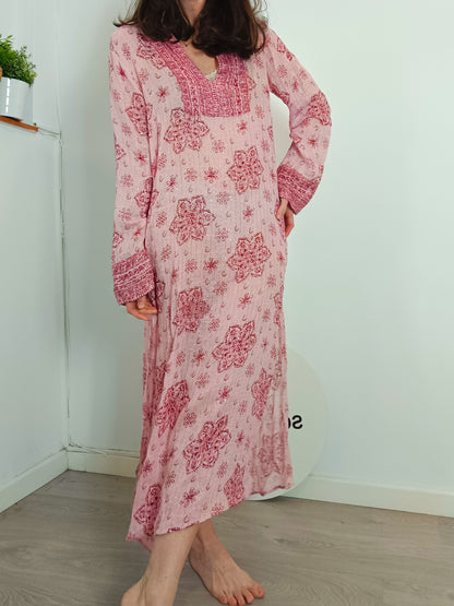 ZARA. Vestido largo rosa estampado T.s