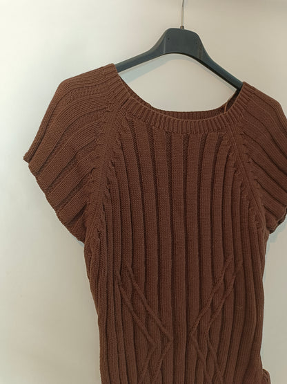 ZARA. Top marrón punto canalé T.xl