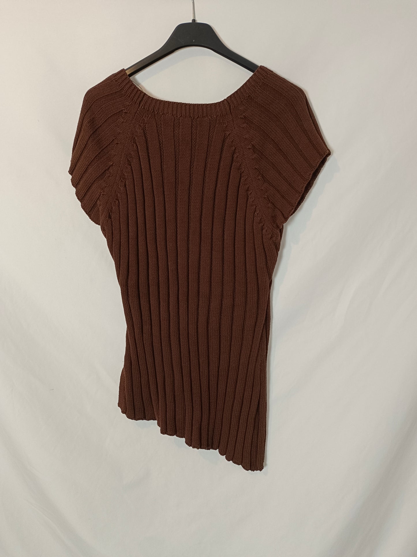ZARA. Top marrón punto canalé T.xl