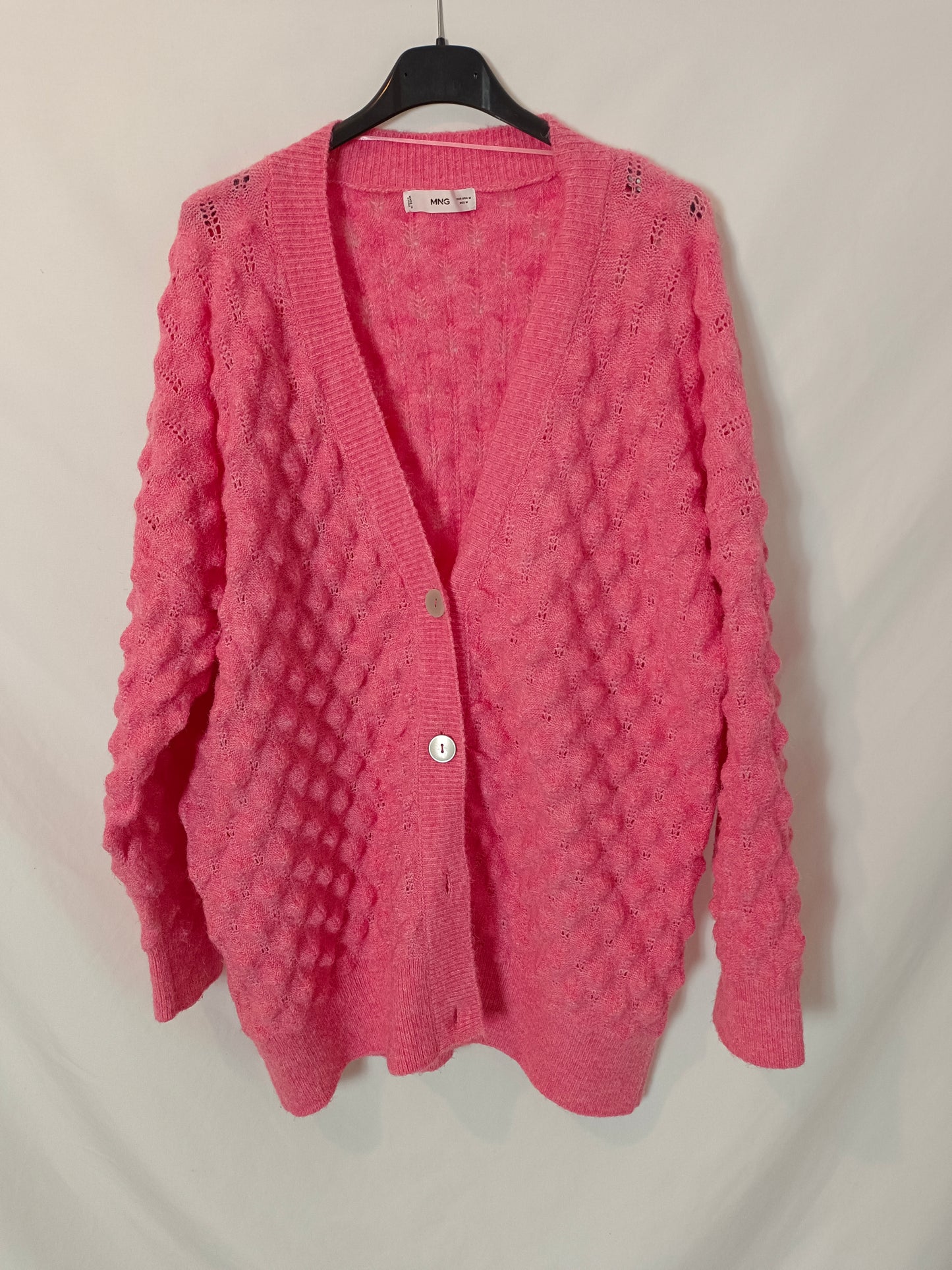 MANGO. Cárdigan rosa largo T.m