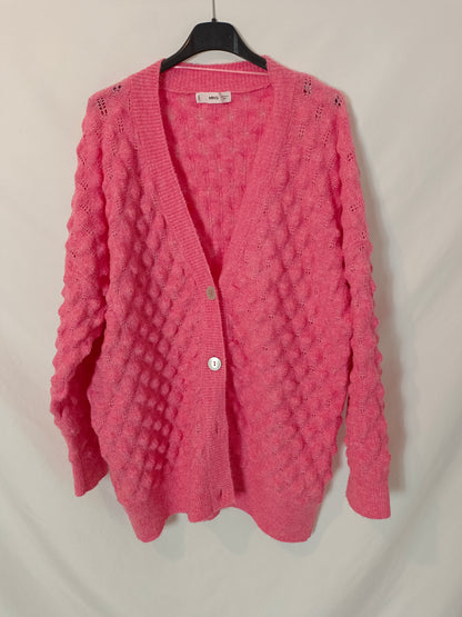 MANGO. Cárdigan rosa largo T.m