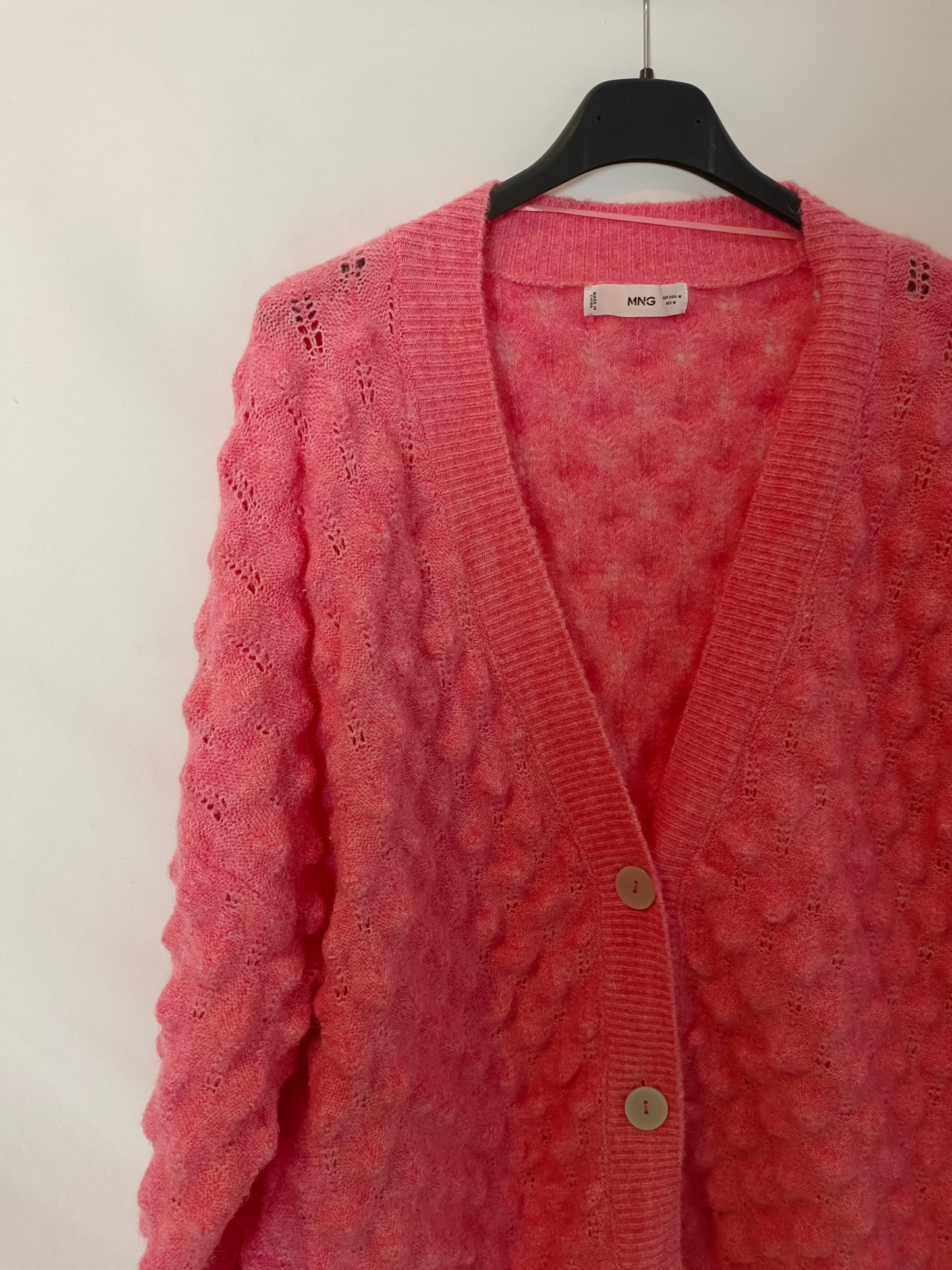 MANGO. Cárdigan rosa largo T.m