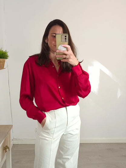 ZARA. Blusa color vino satinada.  T XS