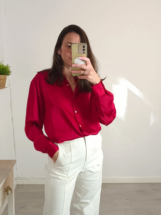 ZARA. Blusa color vino satinada.  T XS