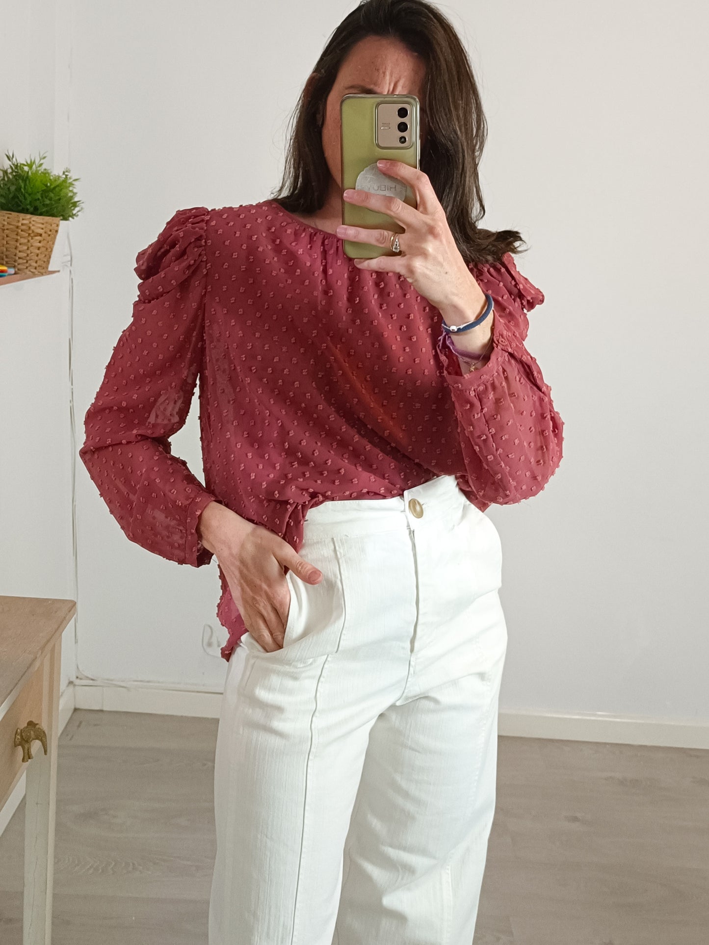 ZARA. Blusa rosa oscuro bodoques. T S