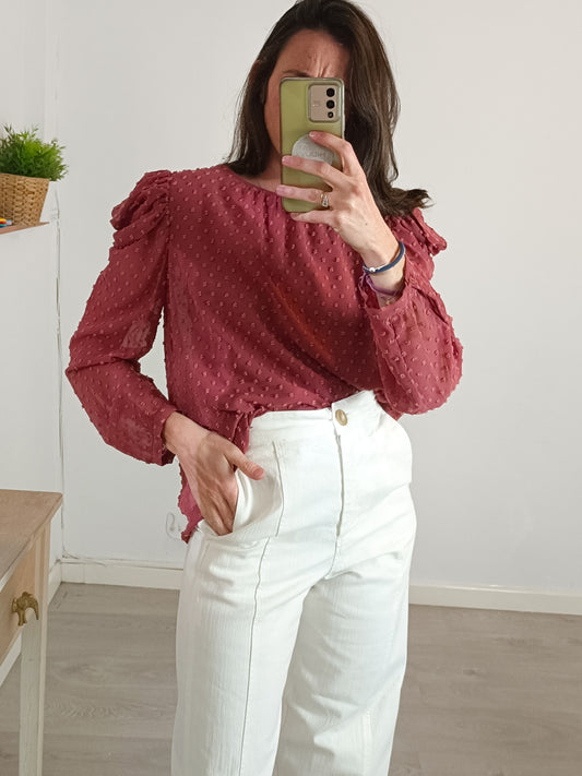 ZARA. Blusa rosa oscuro bodoques. T S