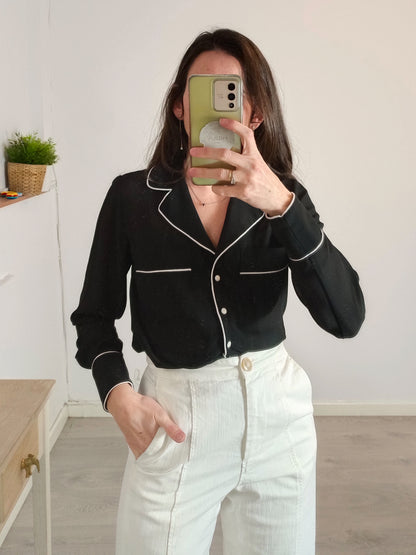 ZARA. Blusa negra detalles en tweed. T XS
