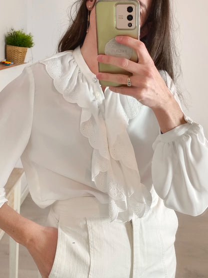 ZARA. White flowing blouse with ruffles. Size XS