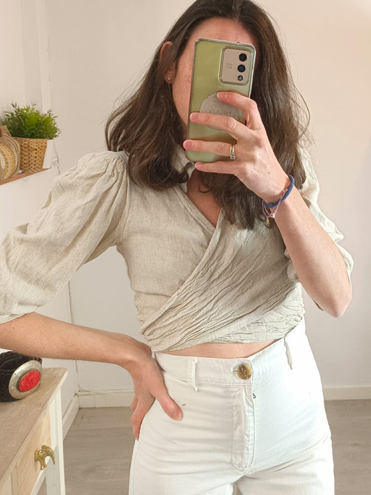 LEMALER. Blusa crop lino T.s