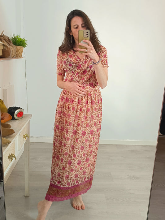 LOUISE MISHA. Beige floral wrap dress, size 36