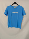 PULL&BEAR. camiseta azul letras T.m