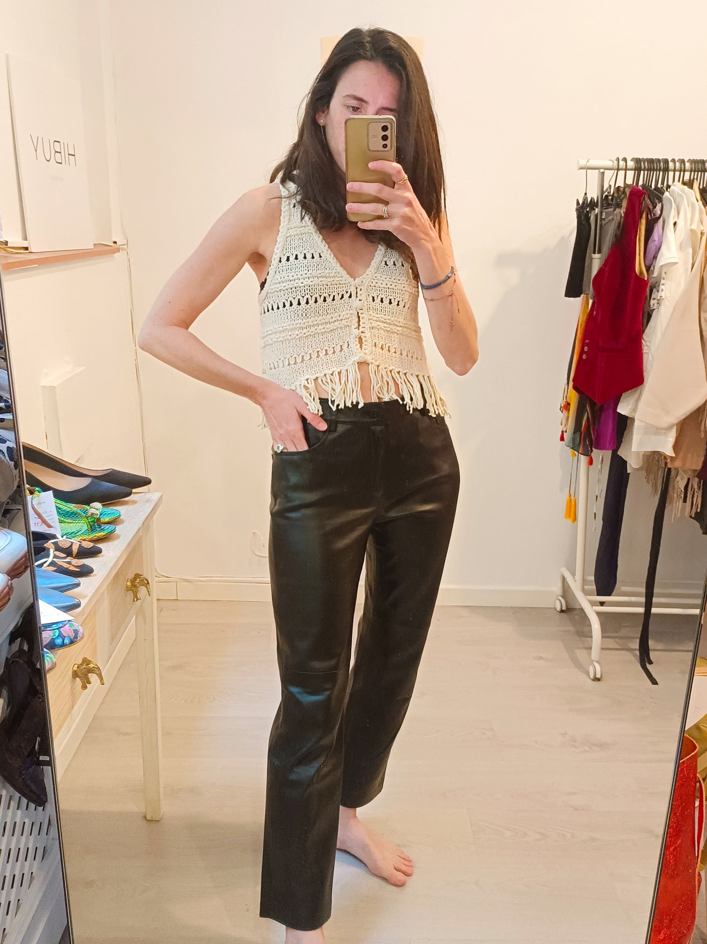 MANGO. Black faux leather trousers, size 36