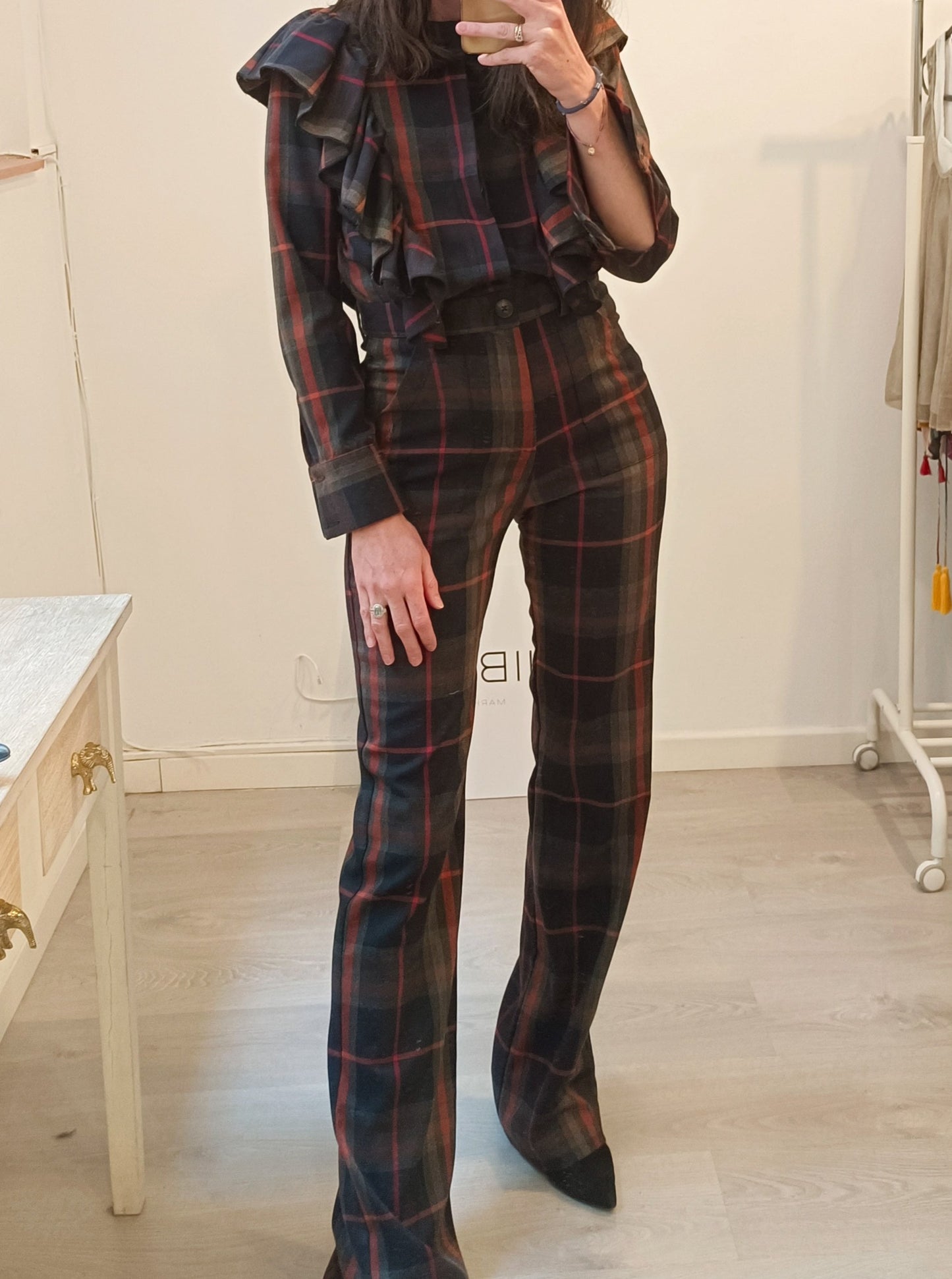IQ. Blue plaid long jumpsuit Ts