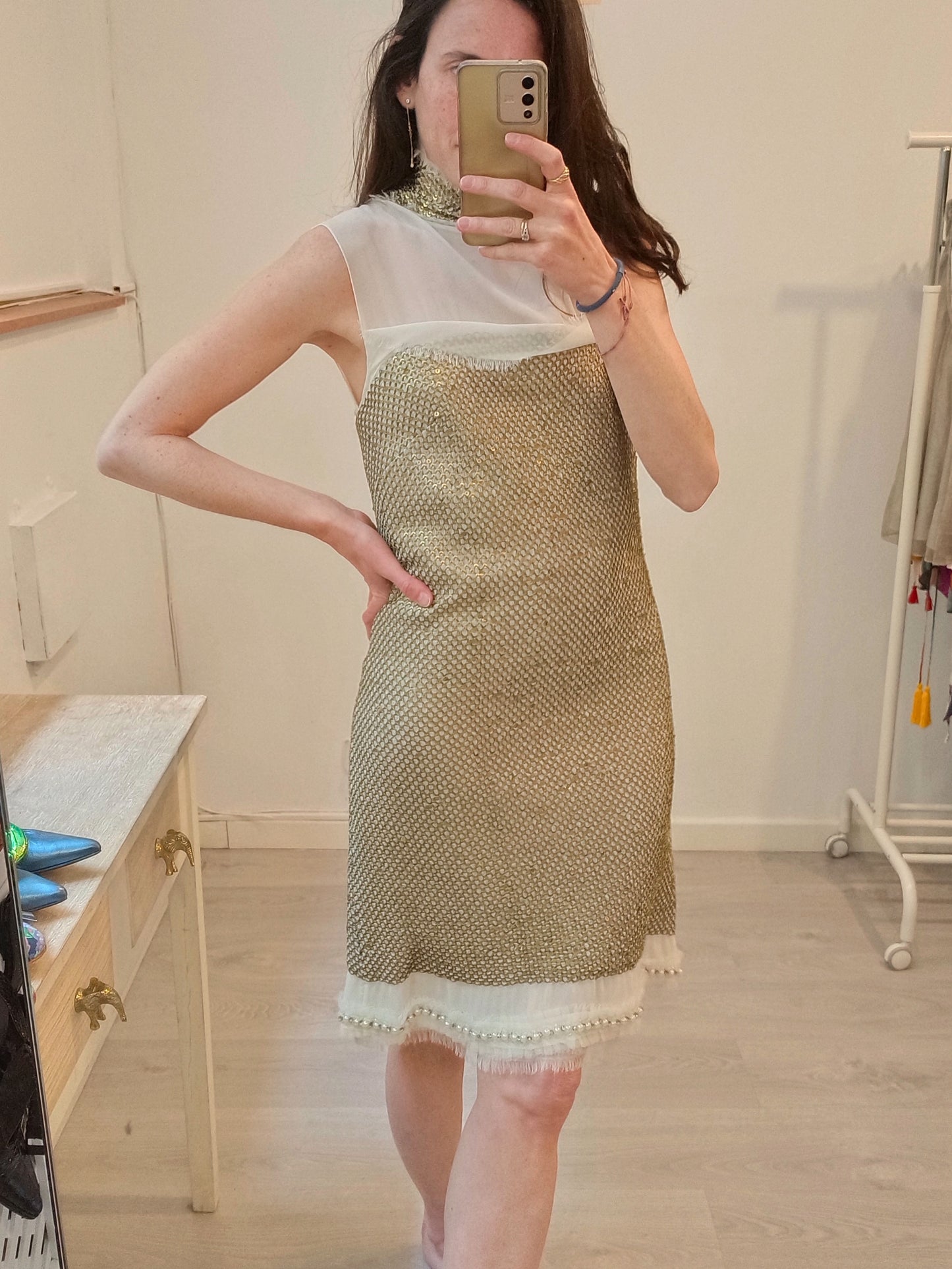 MALNE. Beige sequin dress T.38