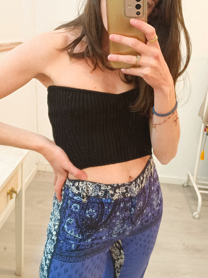 ZARA. Top palabra de honor canalé negro. T S