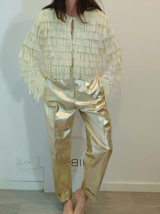 ZARA. Pantalón ancho dorado T.s