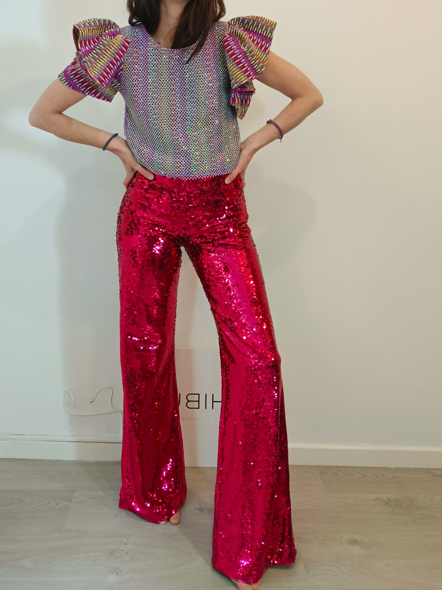 ZARA. Pantalón campana lentejuelas T.xs