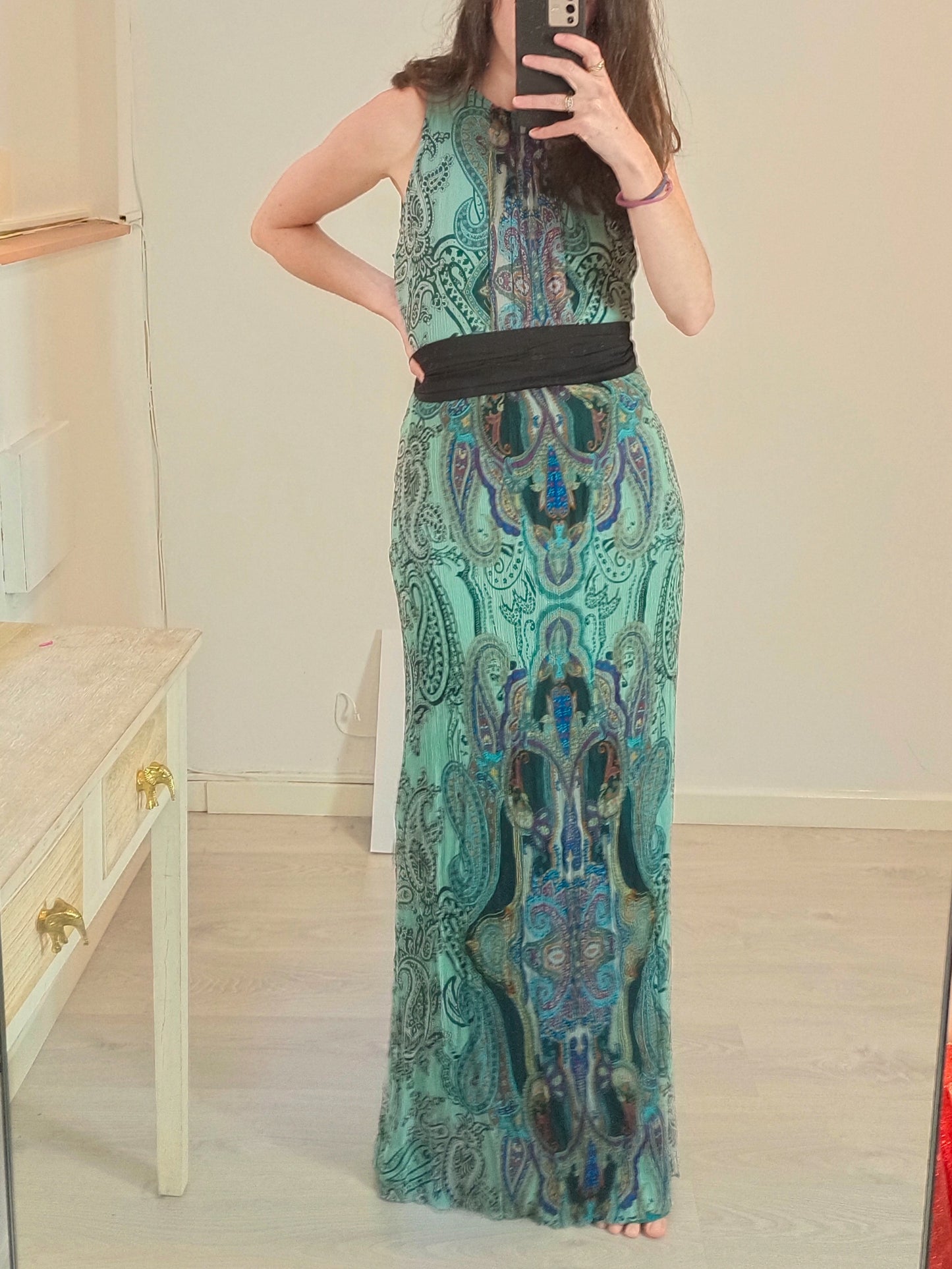 AMITIE. Vestido largo azul amebas T.38