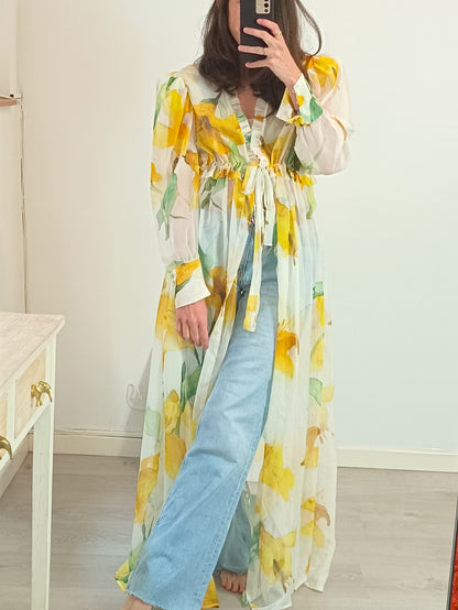 PALOMA LACACI. Kaftán semitransparente flores. . T S