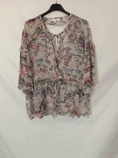 IRO. Blusa gris fluida  estampada T.34