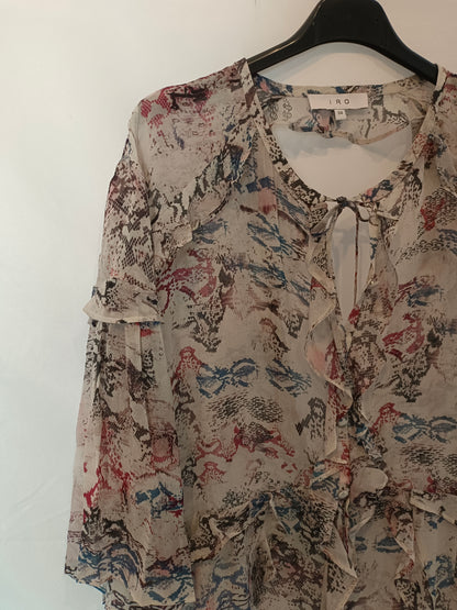 IRO. Blusa gris fluida  estampada T.34