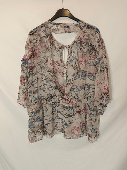 IRO. Blusa gris fluida  estampada T.34