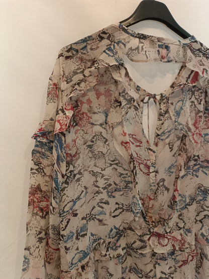 IRO. Blusa gris fluida  estampada T.34