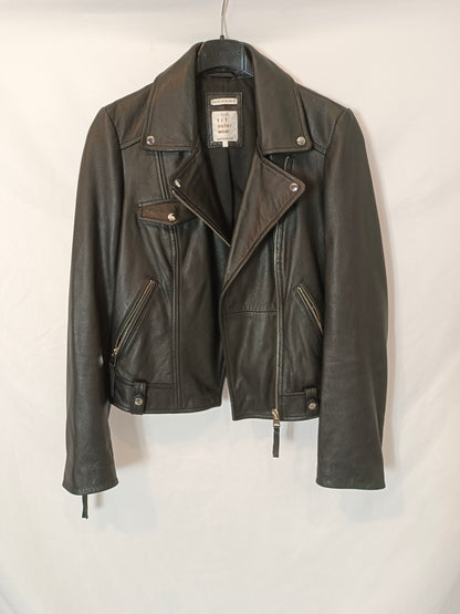 ZARA. Black leather biker jacket T.xs