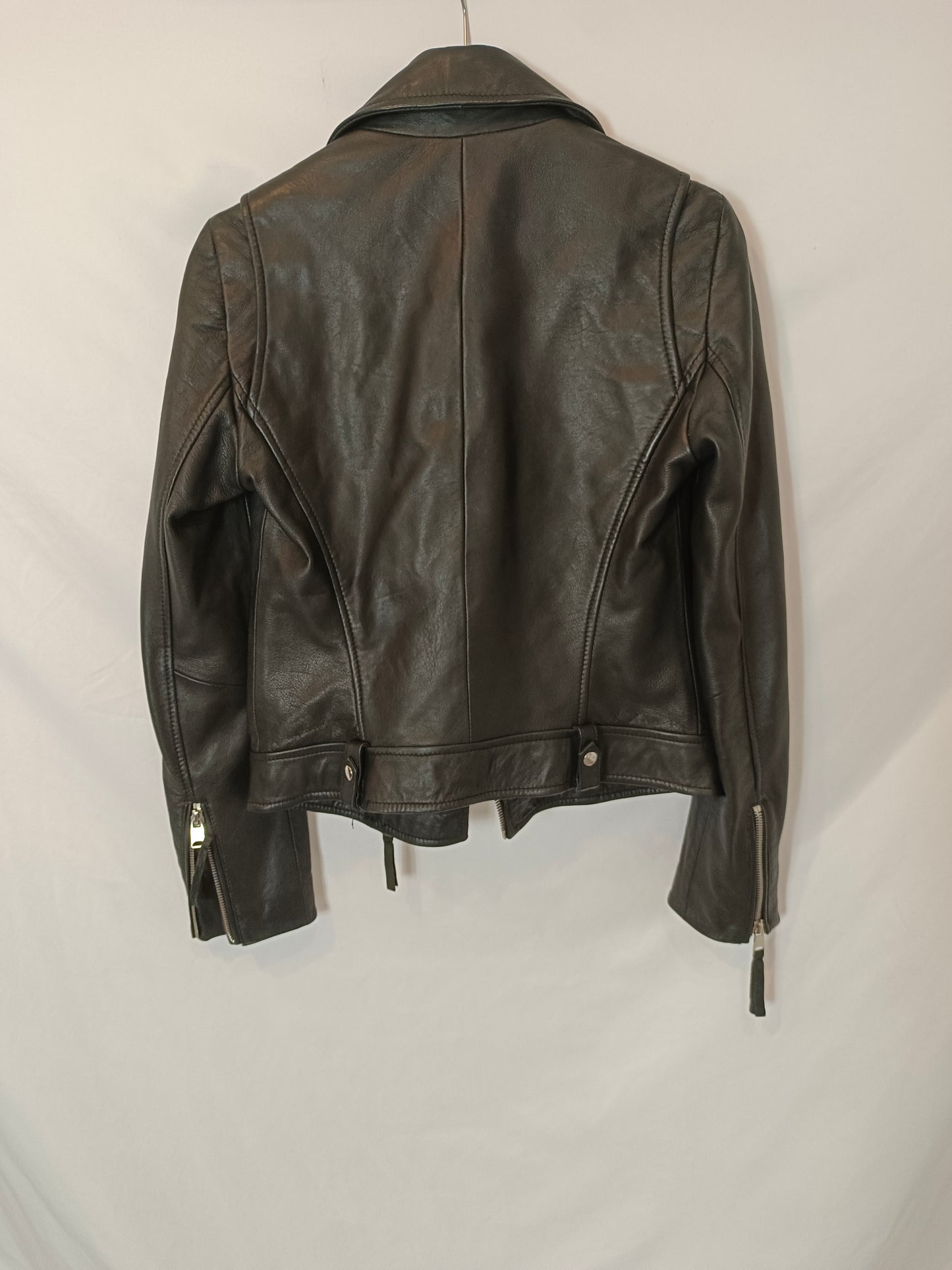 ZARA. Black leather biker jacket T.xs