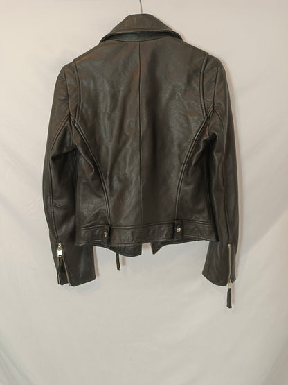 ZARA. Black leather biker jacket T.xs