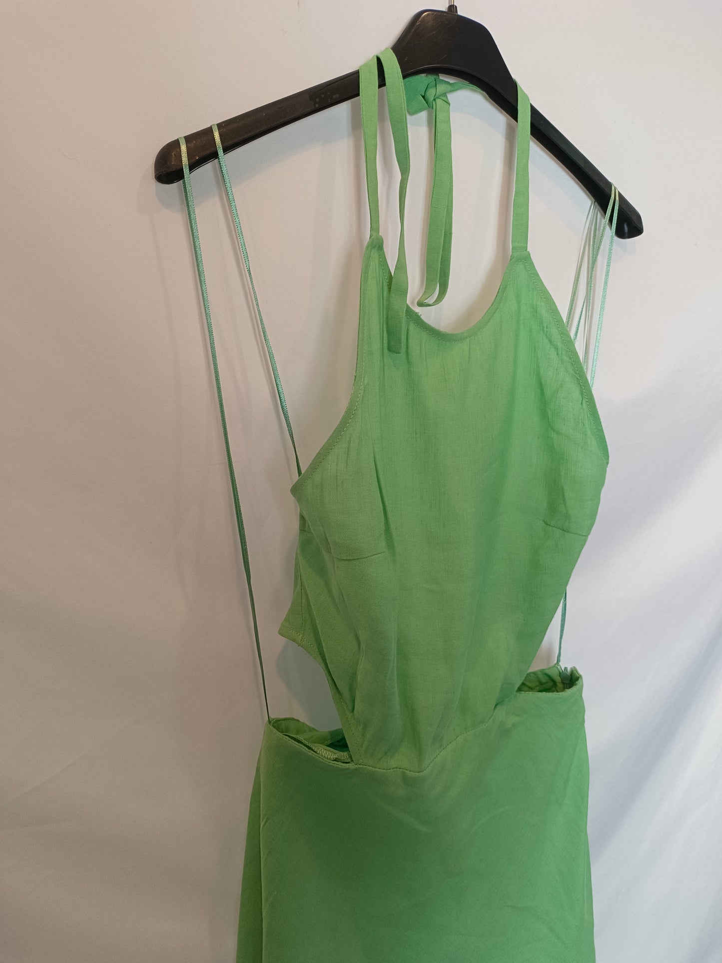 ZARA. Vestido verde lino T.xs