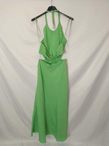 ZARA. Vestido verde lino T.xs