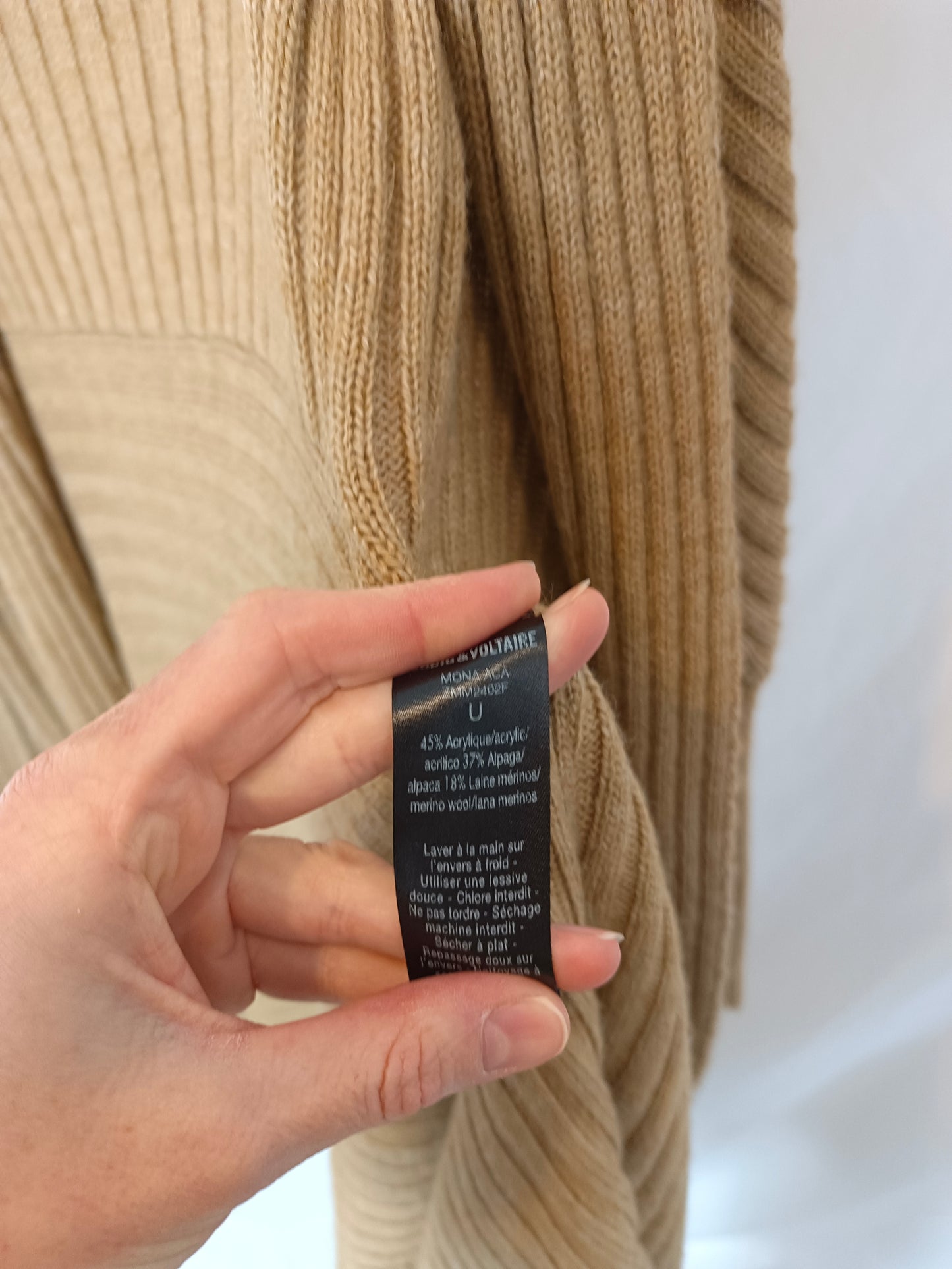 ZADIG&VOLTAIRE. Cárdigan beige canalé Tu(s/m)