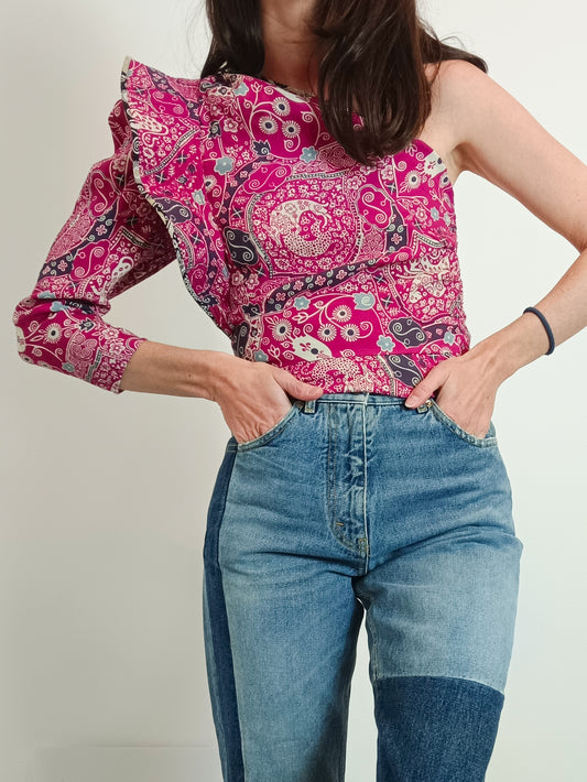 ISABEL MARANT ETOILE. Asymmetrical print top, size 34