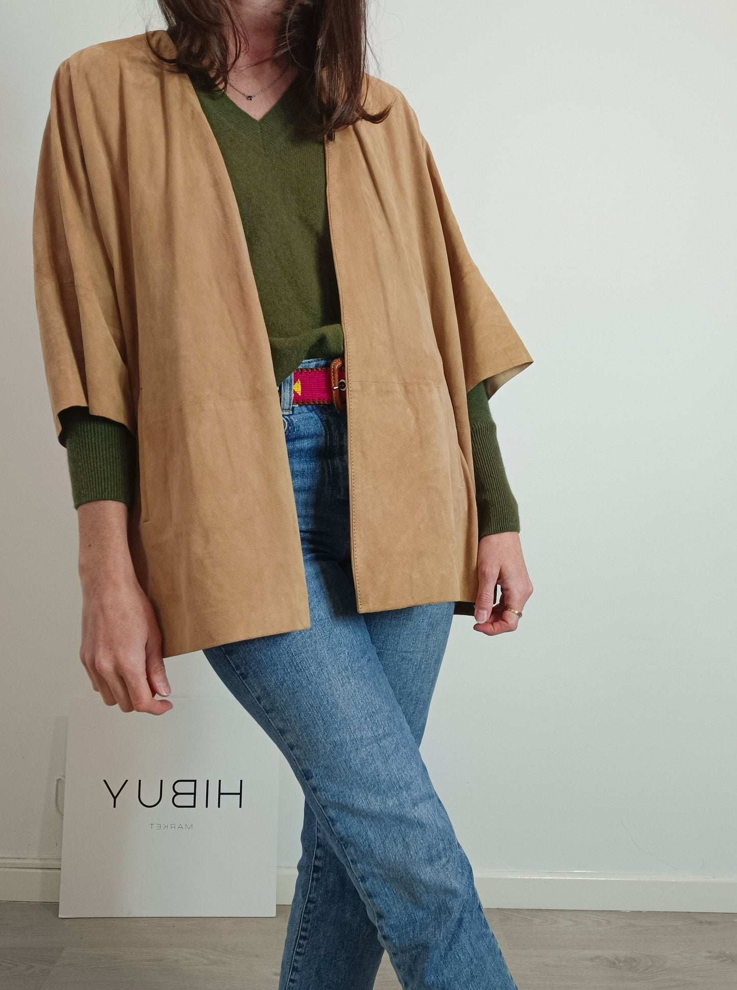 MASSIMO DUTTI. Chaqueta beige piel. T M