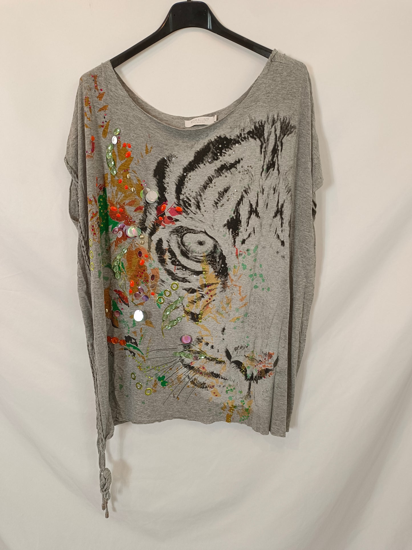 KORALLINE FIRENZ. Camiseta gris pedrería T. xs/s