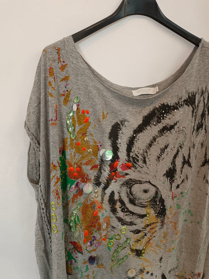 KORALLINE FIRENZ. Camiseta gris pedrería T. xs/s